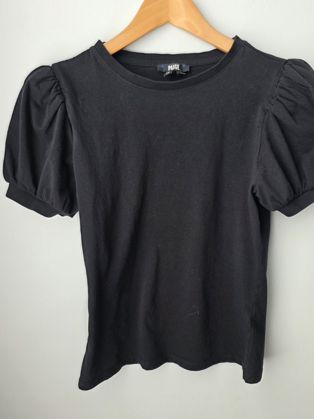 PAIGE Women’s XS Black Puff Sleeve Cotton T-Shirt Top